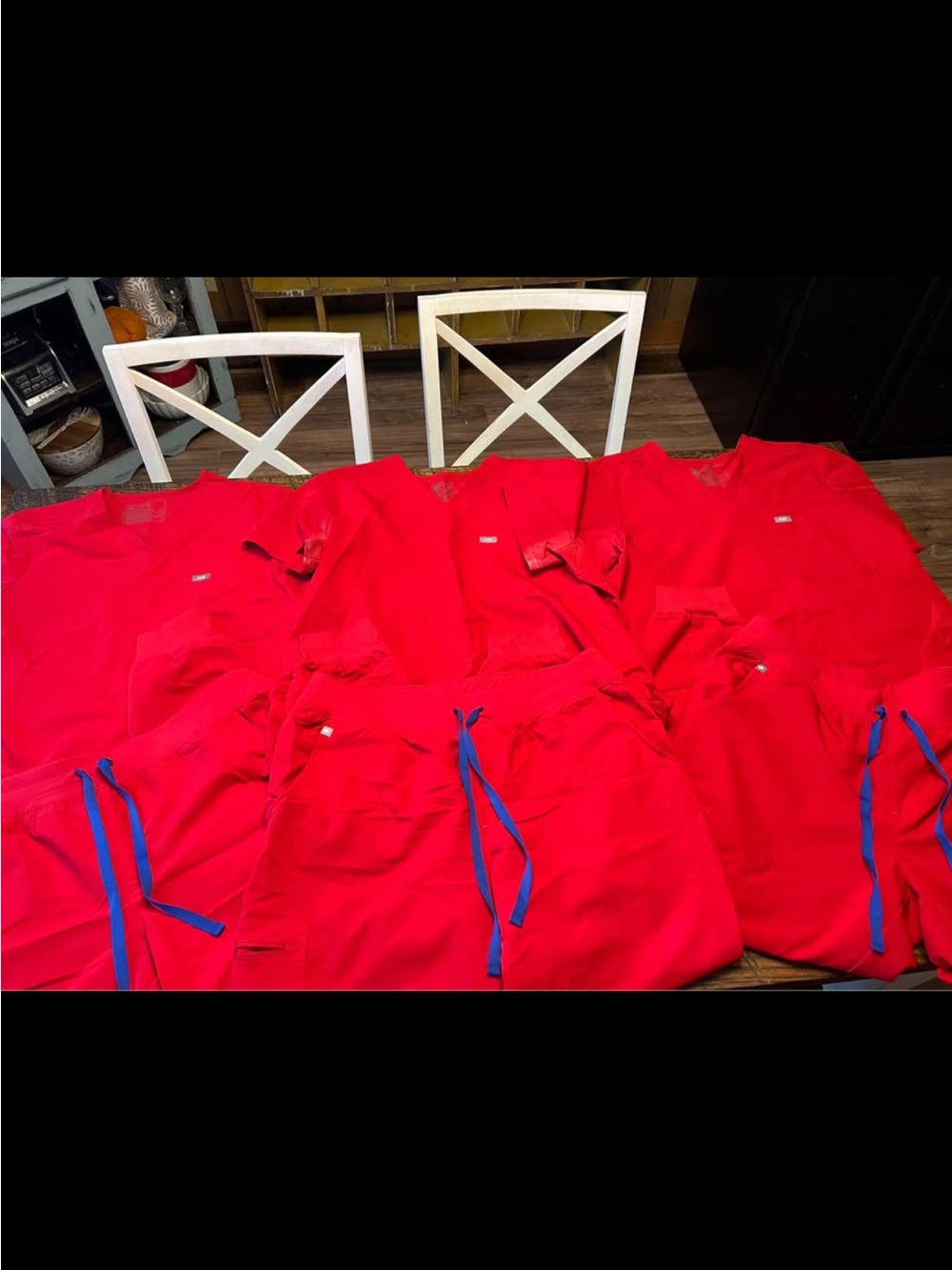 Figs Women's Red Scrub Set with Blue Drawstrings size XL